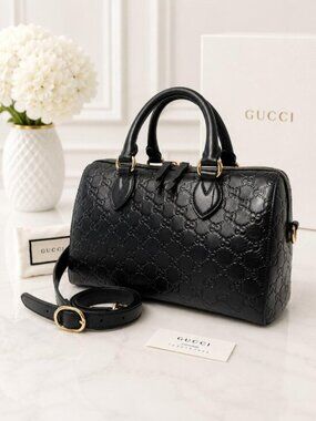 Gucci Guccissima Leather Boston Bag Black